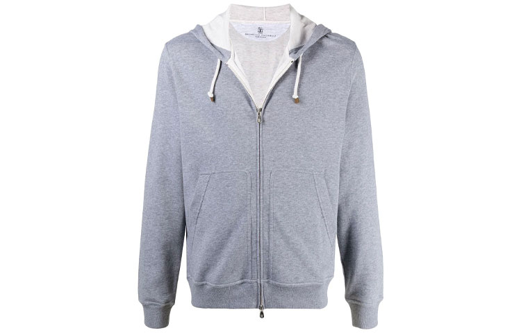 Brunello Cucinelli Grey Drawstring Zip-Up Hoodie Jacket M0T319069-GC048