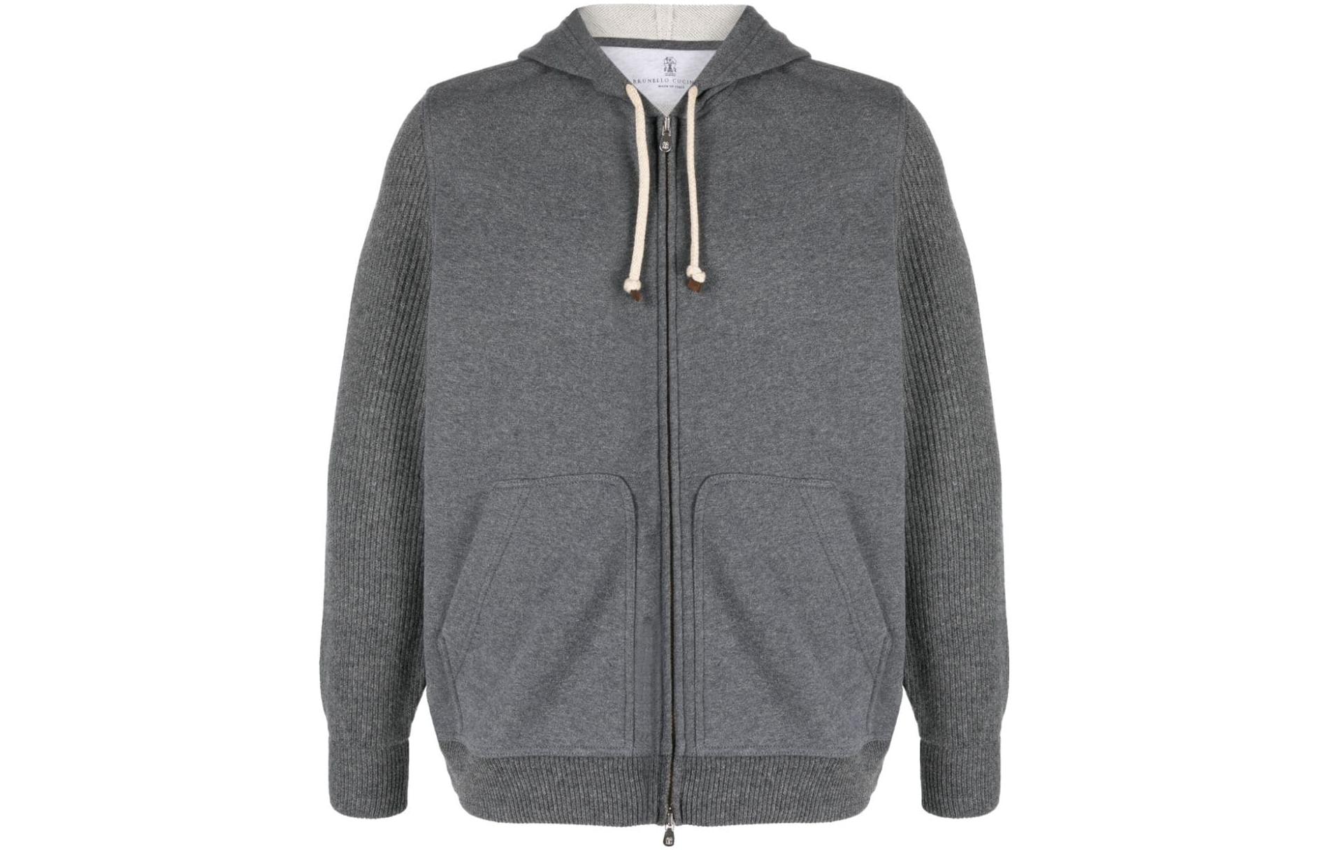 Brunello Cucinelli Grey Hooded Slim-Fit Full-Zip Sweatshirt MTU239052G-C080