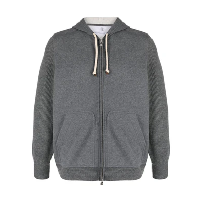 Brunello Cucinelli Grey Hooded Slim-Fit Full-Zip Sweatshirt MTU239052G-C080