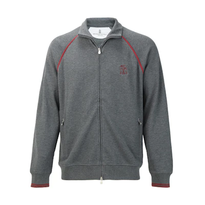 Brunello Cucinelli Grey Logo Embroidered Zip Jacket Casual Outerwear M0T359276G-CY892