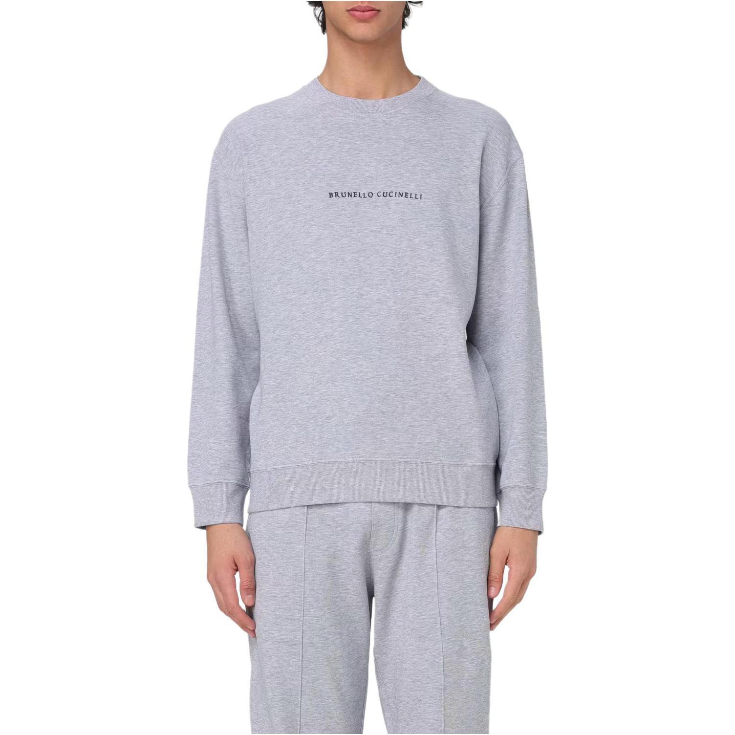 Brunello Cucinelli Grey Patchwork Crewneck Sweatshirt with Front Print M0T353434-CZW80