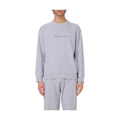 Brunello Cucinelli Grey Patchwork Crewneck Sweatshirt with Front Print M0T353434-CZW80
