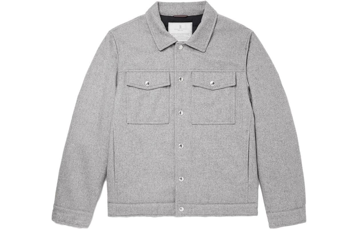 Brunello Cucinelli Grey Solid Square Collar Single-Breasted Jacket MM4636447-CDY42