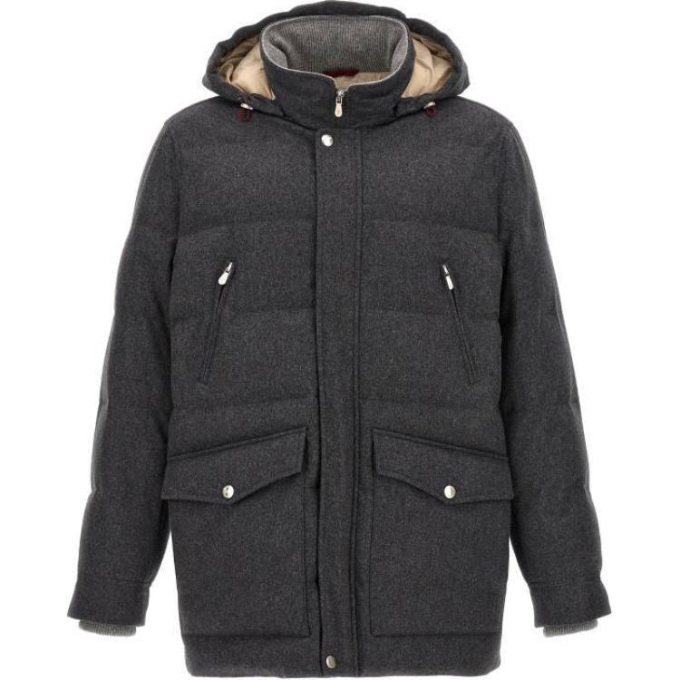 Brunello Cucinelli Grey Solid Zip-Up Hooded Jacket MM4631823-CVK82