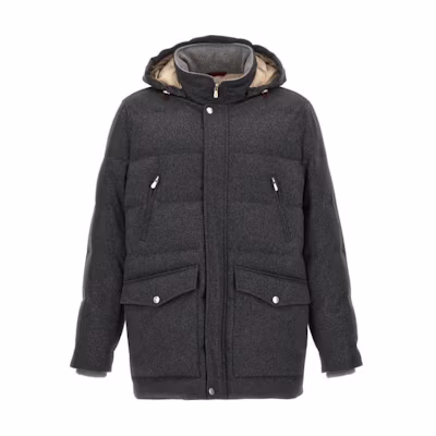 Brunello Cucinelli Grey Solid Zip-Up Hooded Jacket MM4631823-CVK82