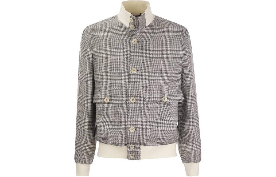 Brunello Cucinelli Houndstooth Slim Fit Single-Breasted Jacket Grey MS4856191-CKN64