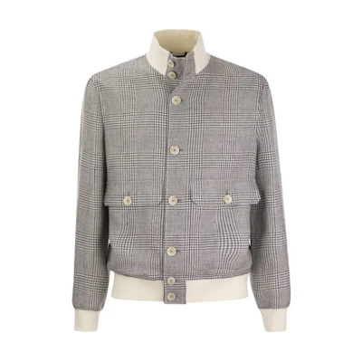Brunello Cucinelli Houndstooth Slim Fit Single-Breasted Jacket Grey MS4856191-CKN64