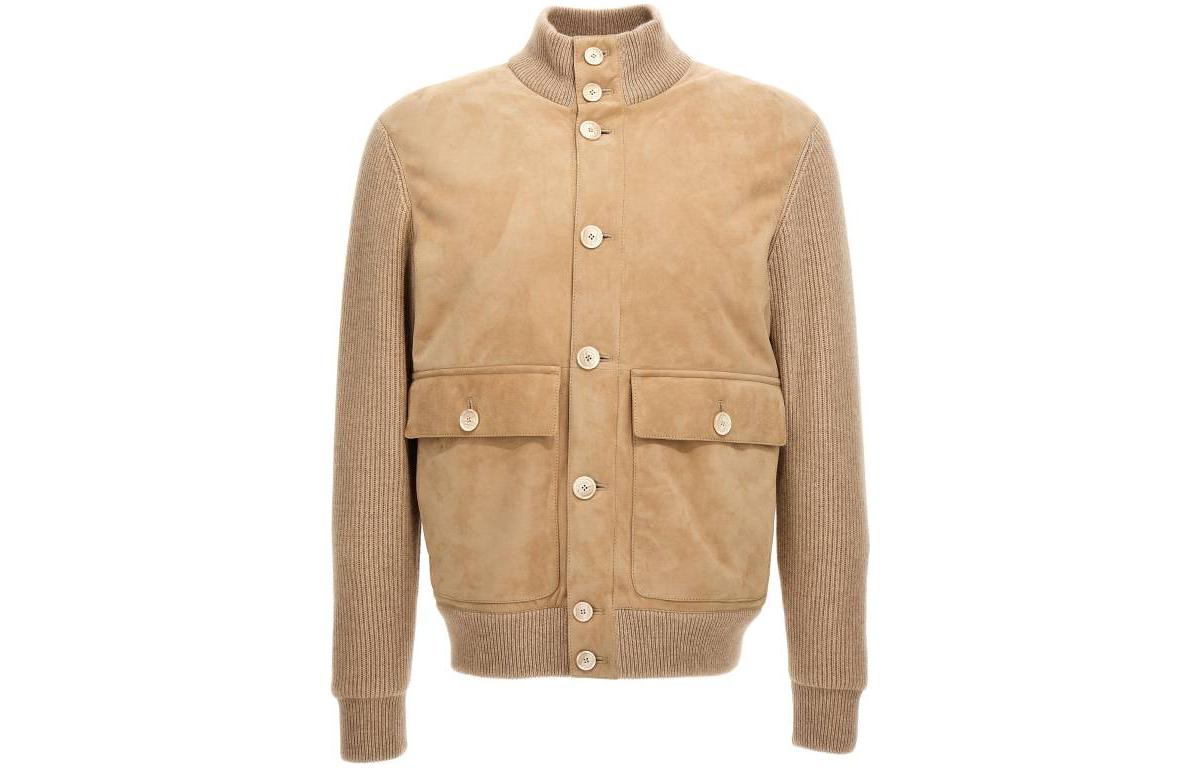 Brunello Cucinelli Khaki Solid Stand Collar Button-Up Jacket M0PCL1955-CKS66