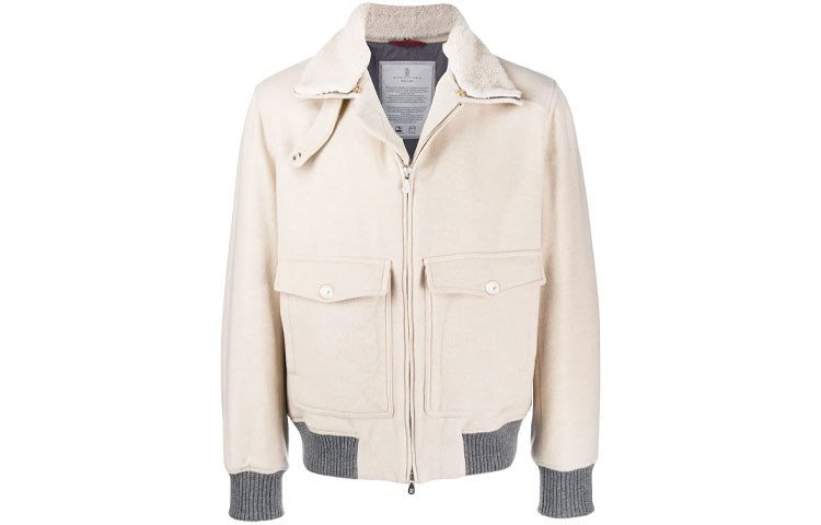 Brunello Cucinelli Light Brown Solid Pilot Jacket with Collar and Long Sleeves MT4976141-CZ695