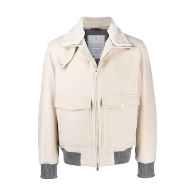 Brunello Cucinelli Light Brown Solid Pilot Jacket with Collar and Long Sleeves MT4976141-CZ695