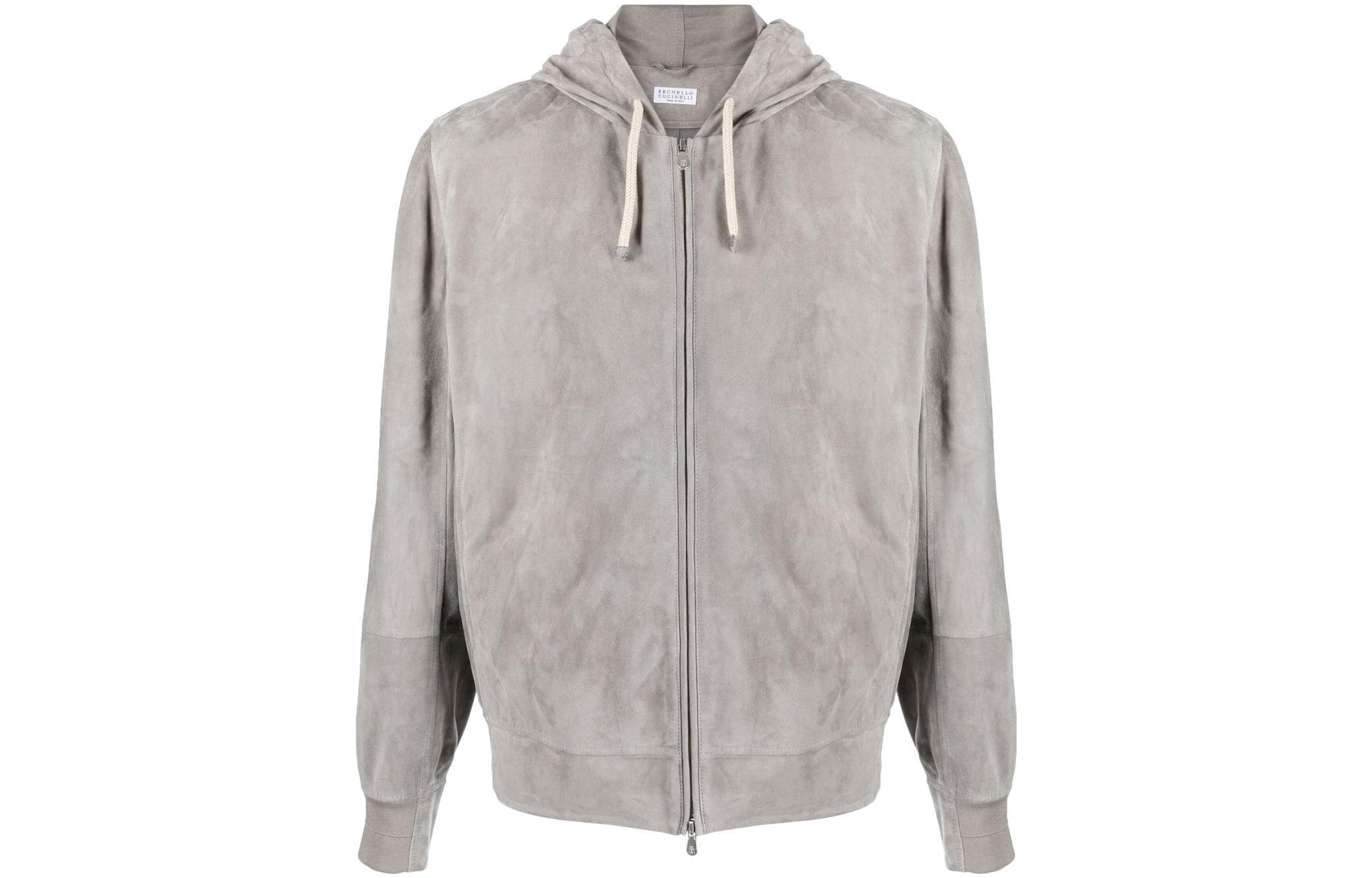 Brunello Cucinelli Light Gray Solid Fleece Hooded Jacket MPCLN1915C8280