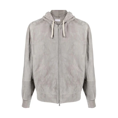 Brunello Cucinelli Light Gray Solid Fleece Hooded Jacket MPCLN1915C8280