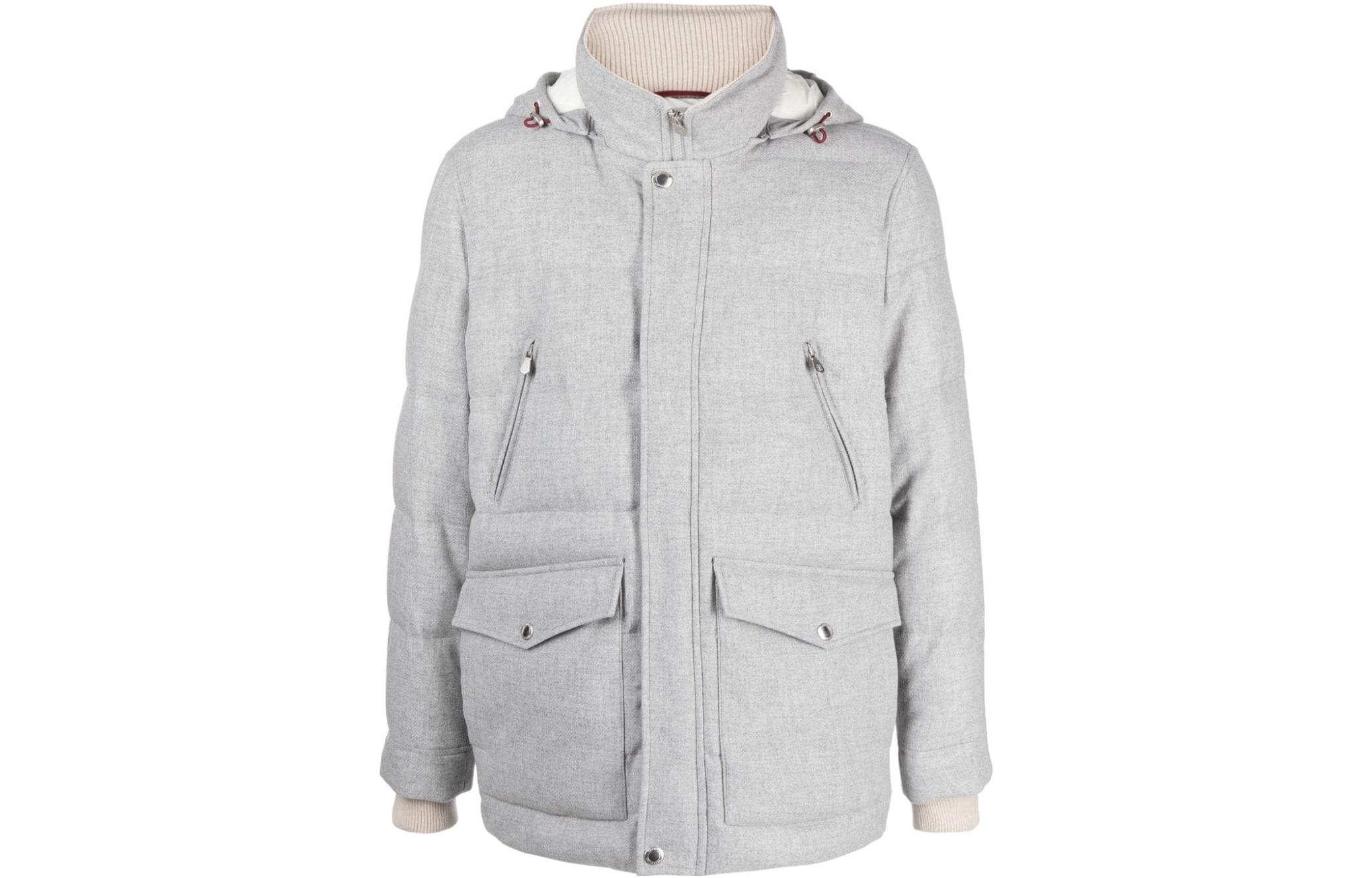 Brunello Cucinelli Light Grey Detachable Hood Full-Zip Jacket MM4851823-CSV18