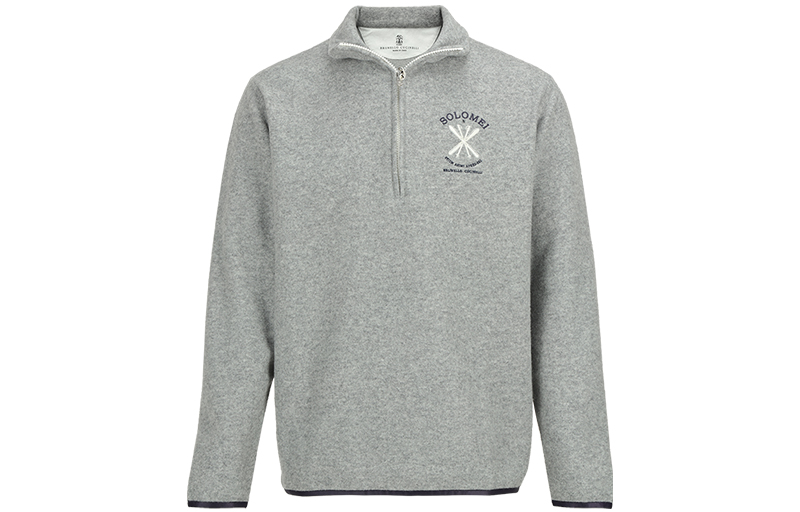 Brunello Cucinelli Light Grey Half-Zip Embroidered Logo Jacket MM818KT60-C8469