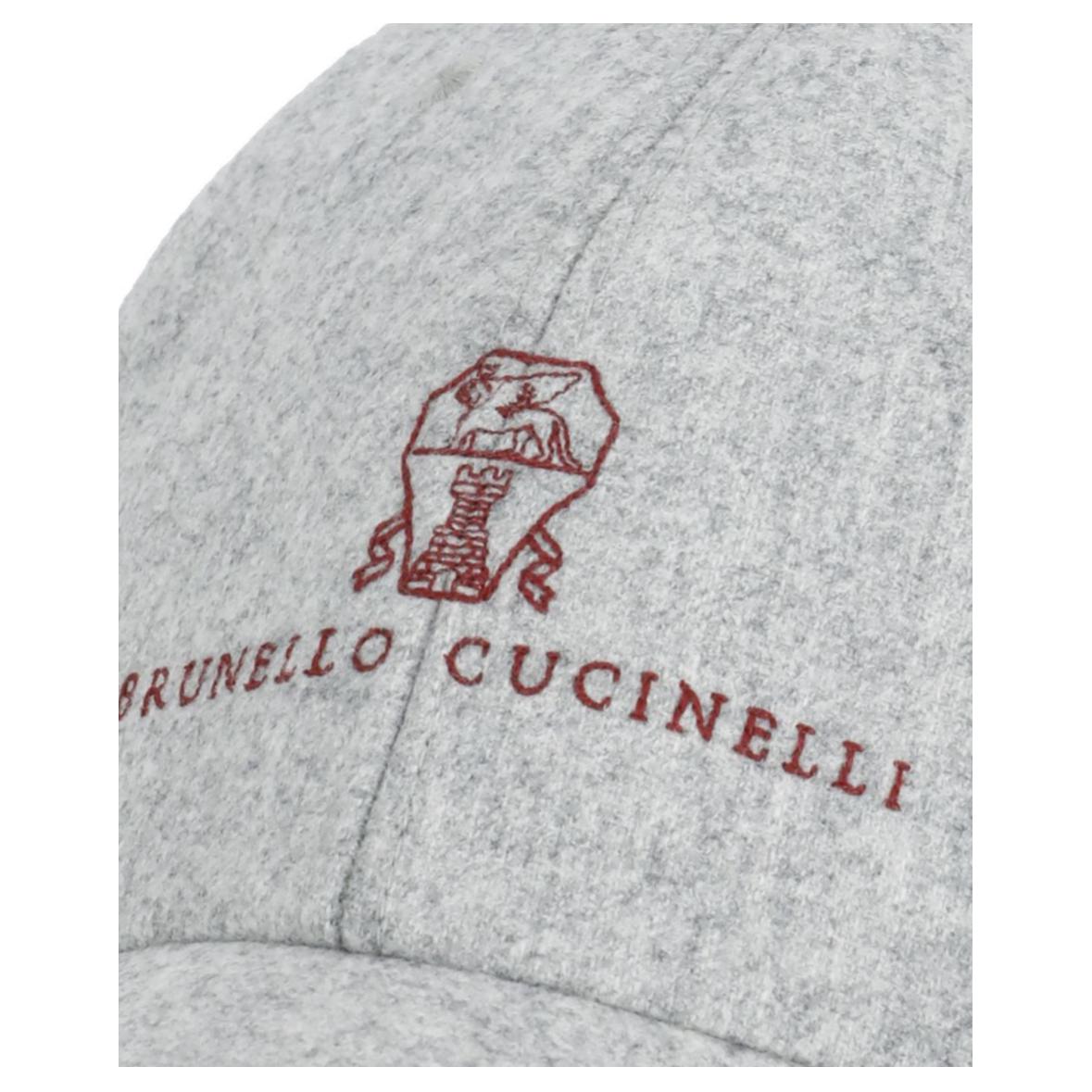 Shop 布内洛·库奇内利男士灰色羊毛棒球帽带标志 M038P9850CYN36