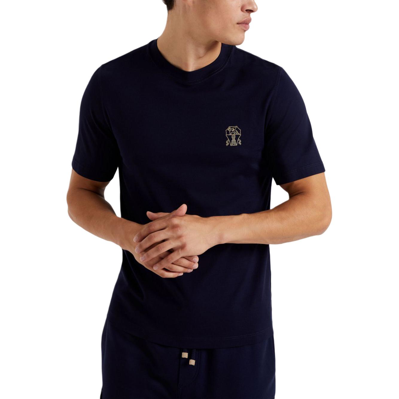 Lookbook Camiseta Casual Azul de Manga Corta y Cuello Redondo para Hombre Brunello Cucinelli M0B137445G-CFY48