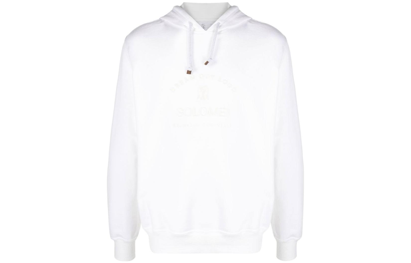 Brunello Cucinelli Men’s White Solid Logo Embroidered Hoodie MTU103149GC3397
