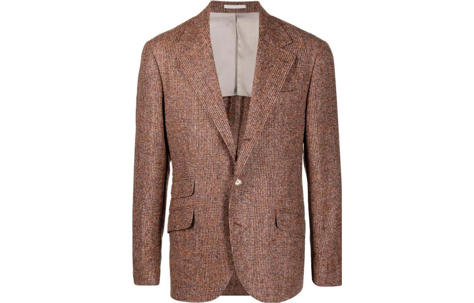 Brunello Cucinelli Mini SS23 Brown Plaid Single-Breasted Long Sleeve Jacket MQ4737BWD-C015