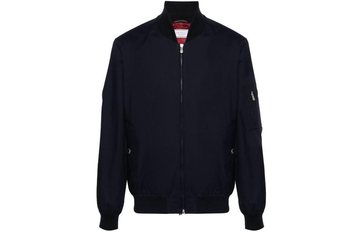 Brunello Cucinelli Navy Baseball Collar Zip-Up Pocket Jacket MB4036204-CII09