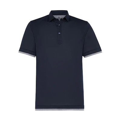 Brunello Cucinelli Navy Blue Layered Straight-Cut Short Sleeve Polo Shirt MD8213966-CW893