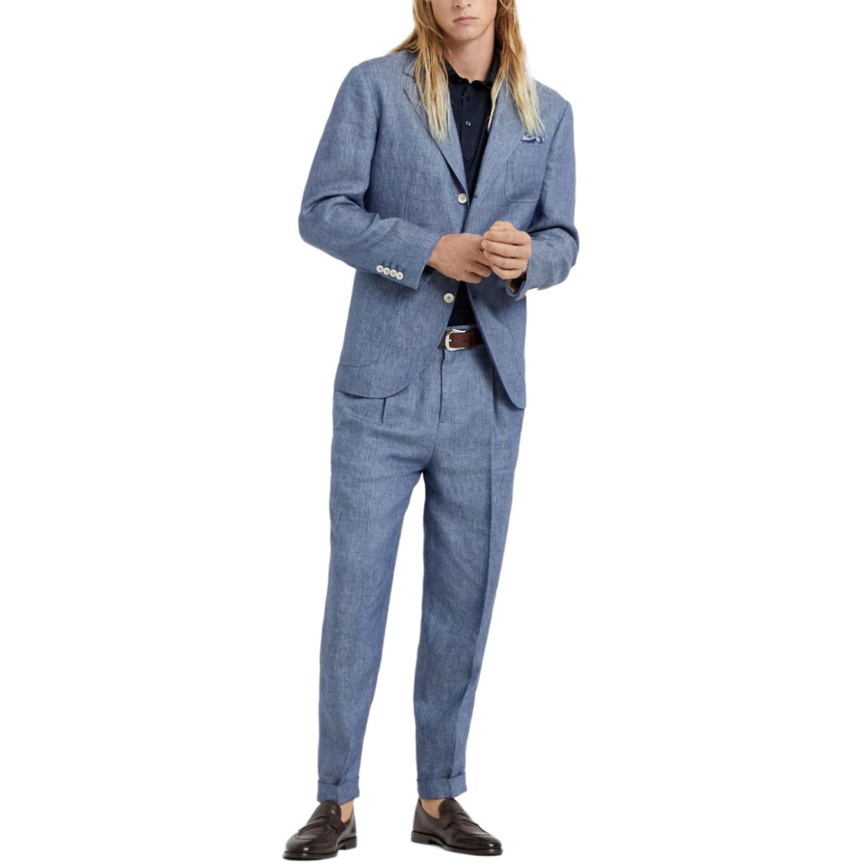 Lookbook 布鲁内洛·库奇内利深蓝色直筒短袖层叠款POLO衫 MD8213966-CW893