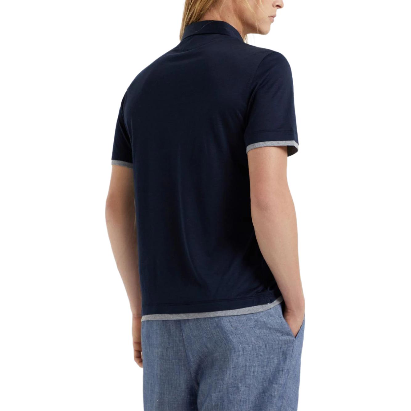 Purchase 布鲁内洛·库奇内利深蓝色直筒短袖层叠款POLO衫 MD8213966-CW893