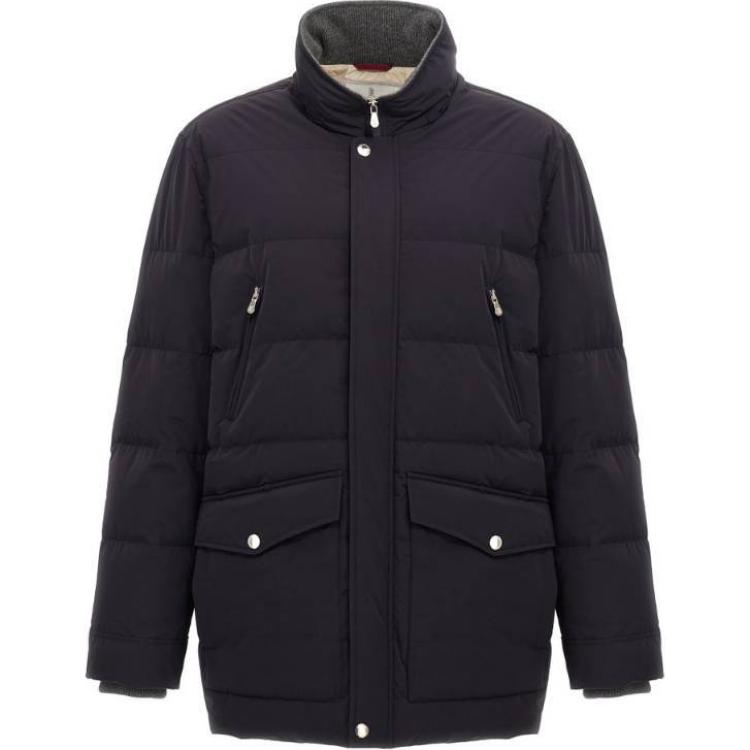 Brunello Cucinelli Navy Blue Solid Zip-Up Slim-Fit Jacket MM4911823-CZV03