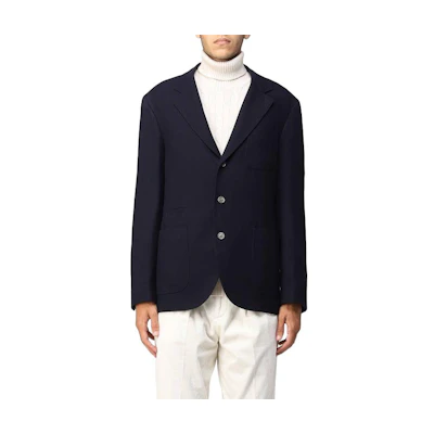 Brunello Cucinelli Navy Blue V-Neck Solid Single-Breasted Jacket MR4407BND-C003