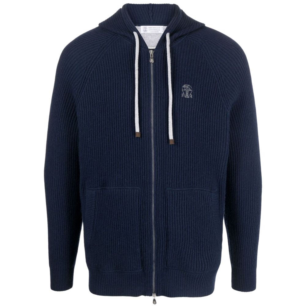 Brunello Cucinelli Navy Logo Hooded Zip-Up Jacket M22704806G-CIG54