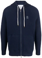 Brunello Cucinelli Navy Logo Hooded Zip-Up Jacket M22704806G-CIG54 Brunello Cucinelli Navy Logo Hooded Zip-Up Jacket M22704806G-CIG54