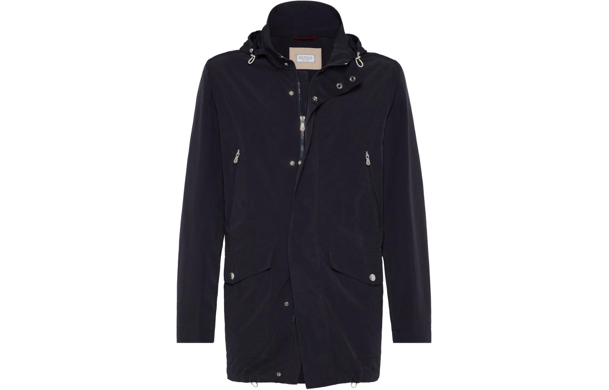 Brunello Cucinelli Navy Solid Zip-Up Hoodie Jacket with Slim Fit MD4796170-CSM19