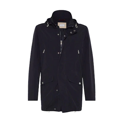 Brunello Cucinelli Navy Solid Zip-Up Hoodie Jacket with Slim Fit MD4796170-CSM19