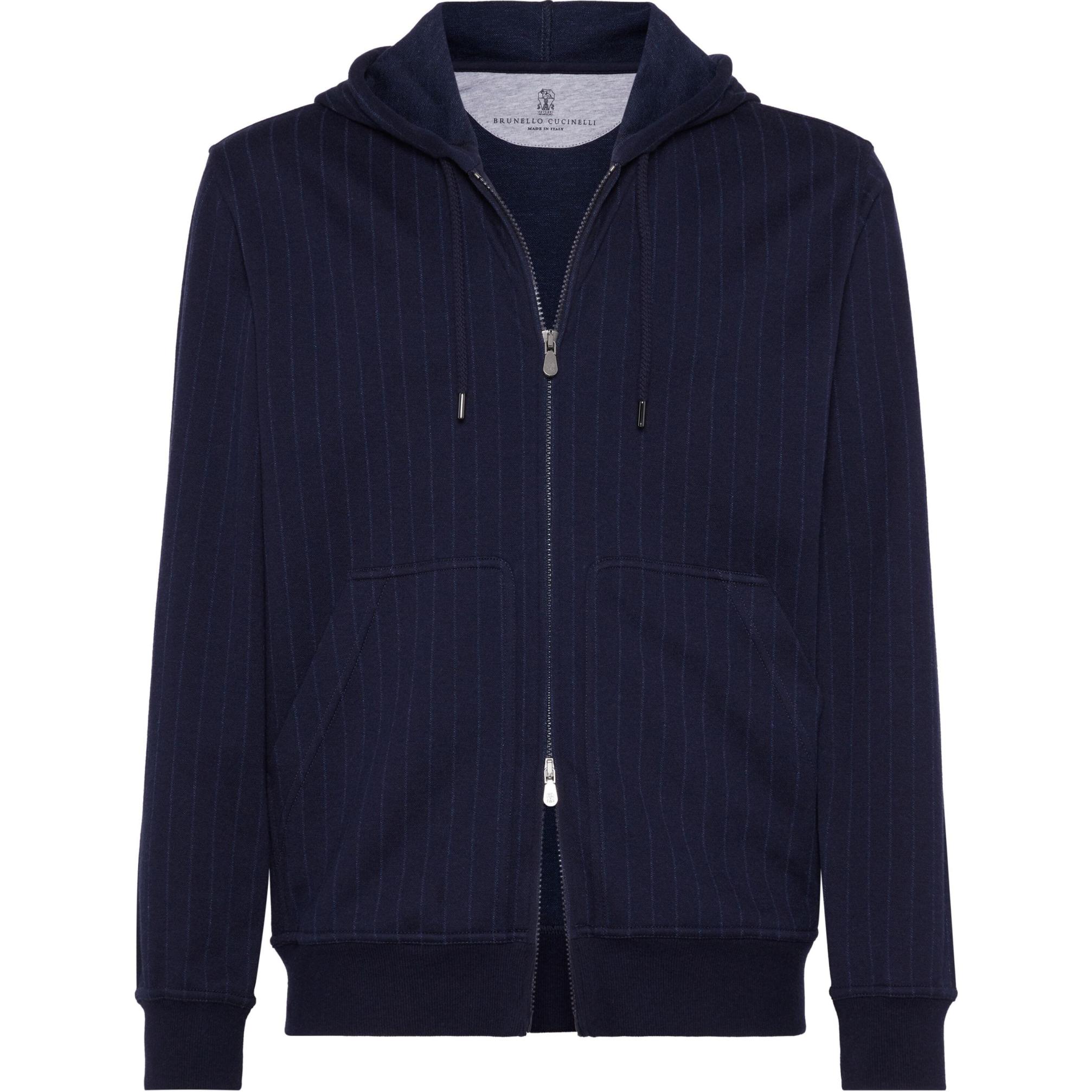 Brunello Cucinelli Navy Striped Zip-Up Hoodie Long Sleeve MM8339069G-C705