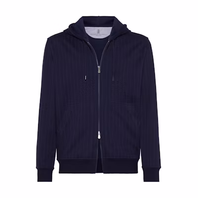 Brunello Cucinelli Navy Striped Zip-Up Hoodie Long Sleeve MM8339069G-C705