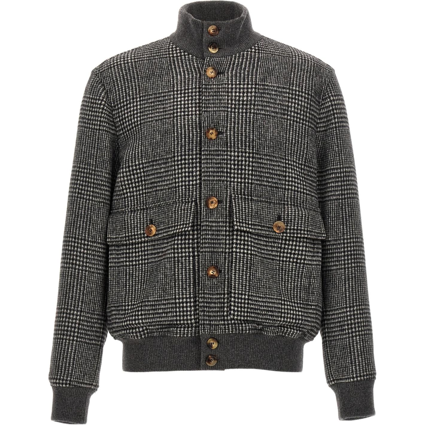 Brunello Cucinelli Plaid Stand Collar Single-Breasted Jacket Grey MY4786895-CDM70