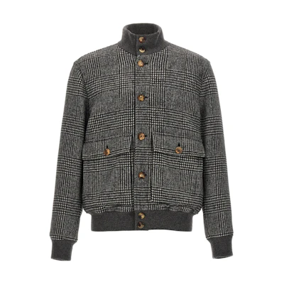 Brunello Cucinelli Plaid Stand Collar Single-Breasted Jacket Grey MY4786895-CDM70