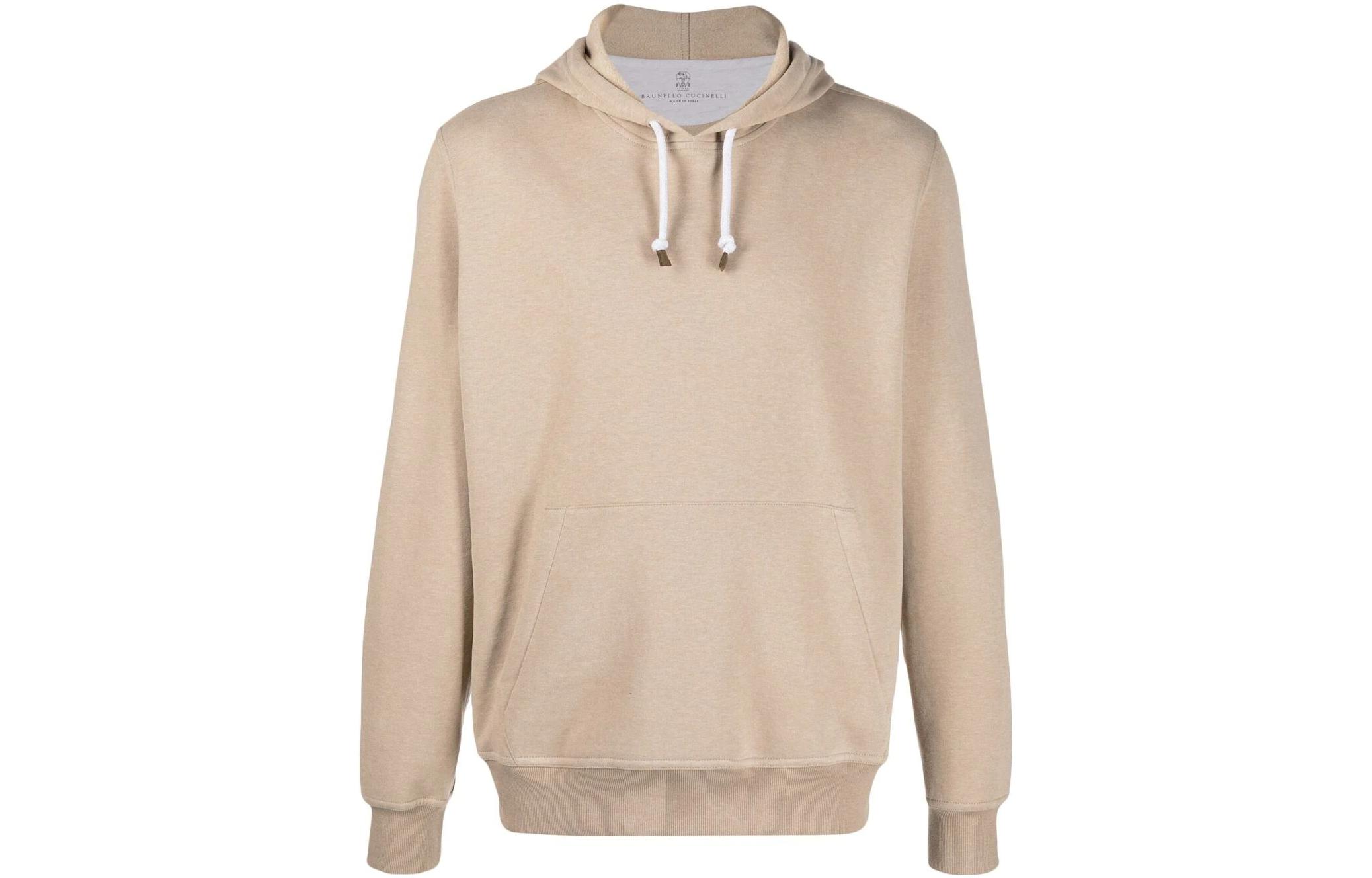 Brunello Cucinelli Plain Cotton Hoodie Light Brown Long Sleeve MTU149007GC6424