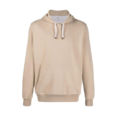 Brunello Cucinelli Plain Cotton Hoodie Light Brown Long Sleeve MTU149007GC6424