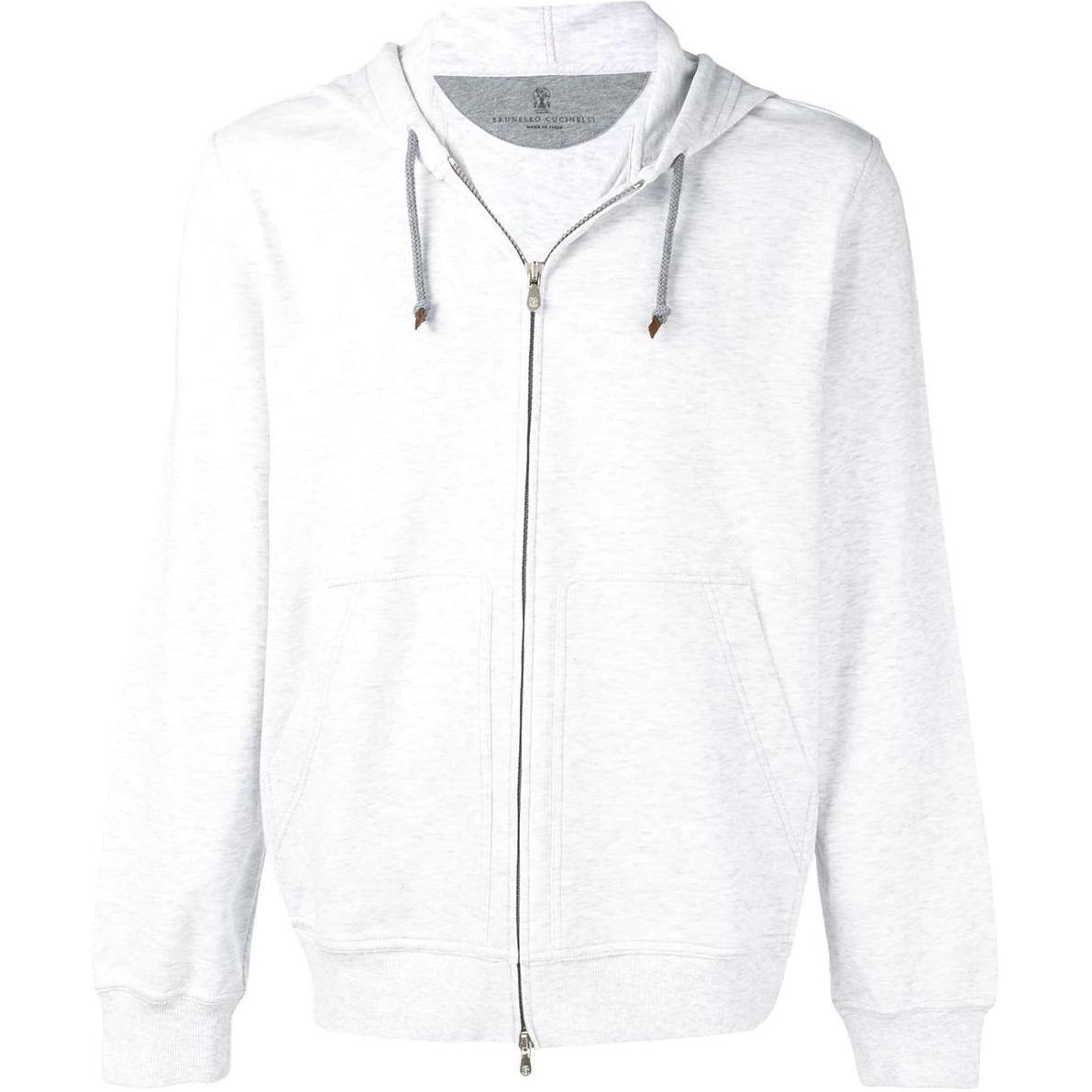 Brunello Cucinelli Plain Zip-Up Drawstring Hoodie Light Grey M0T359069G-C3657