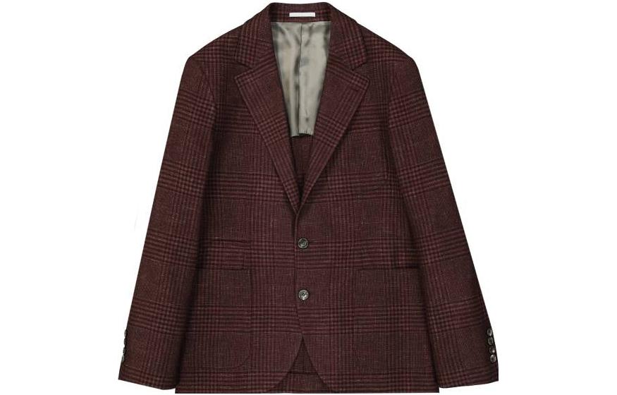 Brunello Cucinelli Red Checkered V-Neck Slim Fit Long Sleeve Jacket for Men MN4527BND-C1525