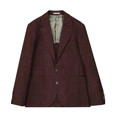 Brunello Cucinelli Red Checkered V-Neck Slim Fit Long Sleeve Jacket for Men MN4527BND-C1525