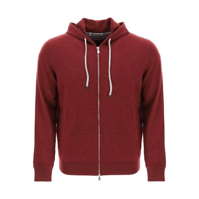 Brunello Cucinelli Red Slim Fit Solid Zip-Up Hoodie M2223246CQR25