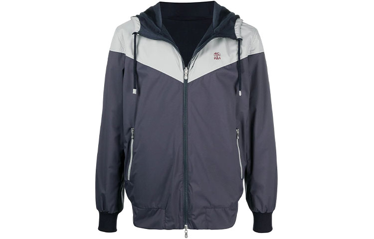 Brunello Cucinelli Reversible Hooded Jacket Navy Blue拼徽标 MM45A7389G-CI445