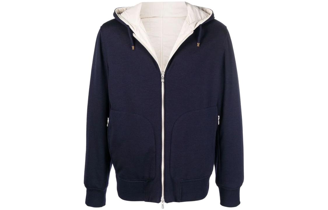 Brunello Cucinelli Reversible Solid Color Zipped Hoodie Jacket Blue MJ802P109CNE69