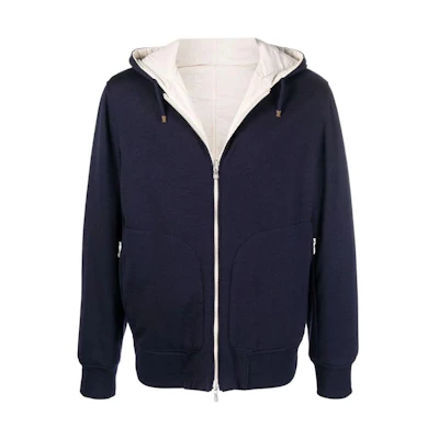 Brunello Cucinelli Reversible Solid Color Zipped Hoodie Jacket Blue MJ802P109CNE69