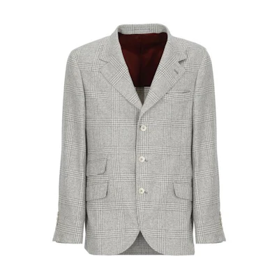 Brunello Cucinelli Single-Breasted Gray Long-Sleeve Jacket MY4367BWDC001