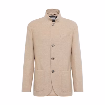 Brunello Cucinelli Single-Breasted Stand Collar Jacket in Khaki MT4976265-C195