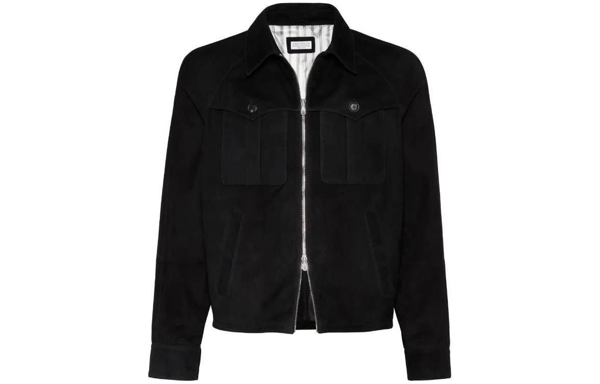 Brunello Cucinelli Slim Fit Zip-Up Jacket Black Long Sleeve MPCAI1956-CE988