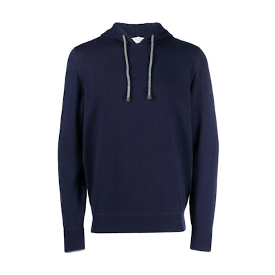 Brunello Cucinelli Solid Blue Wool Drawstring Hoodie for Men M2223218CA058