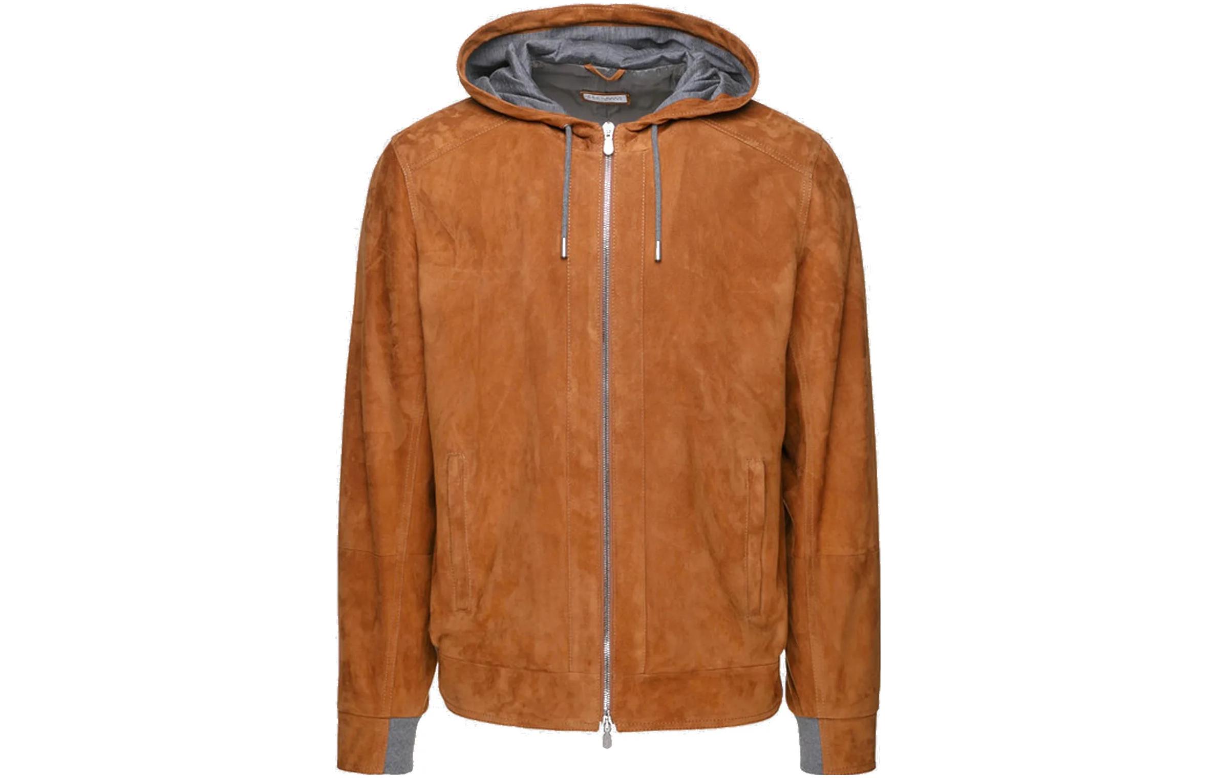 Brunello Cucinelli Solid Brown Hooded Zip-Up Jacket M0PCL1364-CK069